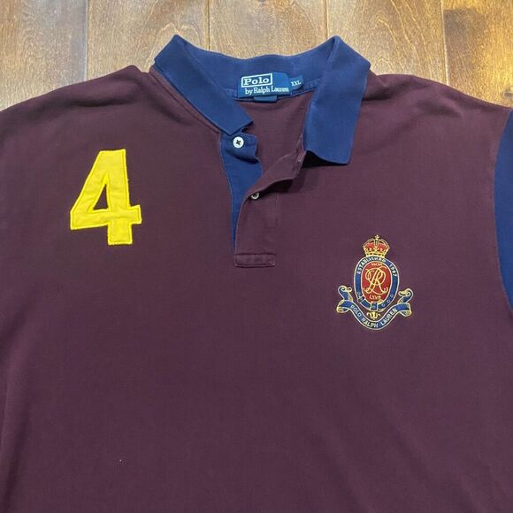 Polo Ralph Lauren Vintage 90s Rugby #4 Crest Maroon Navy Shirt Men's Size XXL - Picture 2 of 9